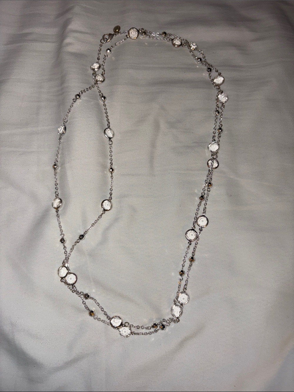 Silver-Tone Crystal Station Long Necklace - Clear